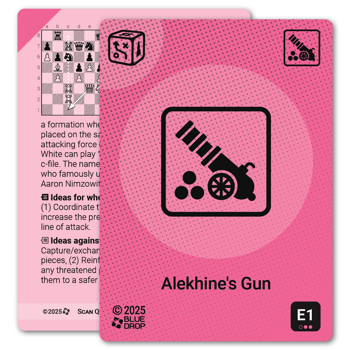 Alekhine's Gun strategy card with definition, diagram and tips - front