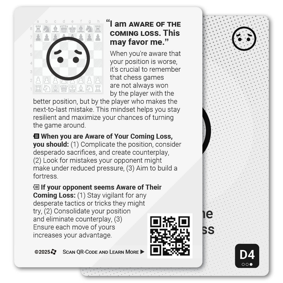 Aware of the Coming Loss strategy card with definition, diagram and tips - back