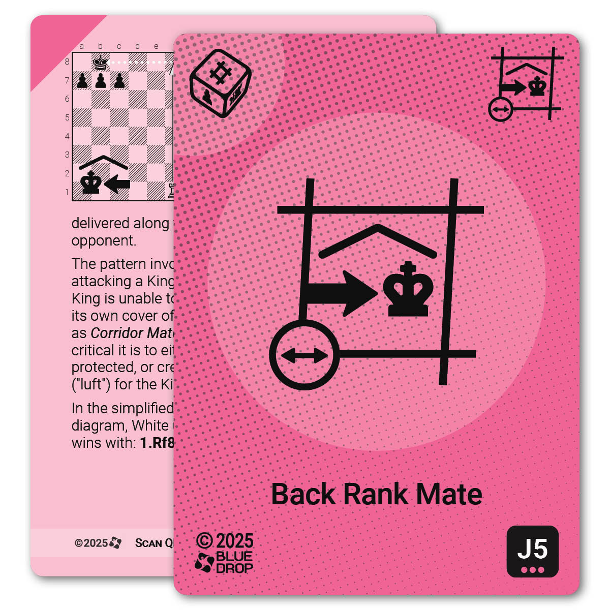 Back-Rank Mate strategy card with definition, diagram and tips - front