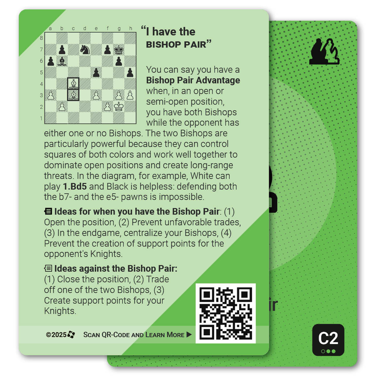 Bishop Pair strategy card with definition, diagram and tips - back