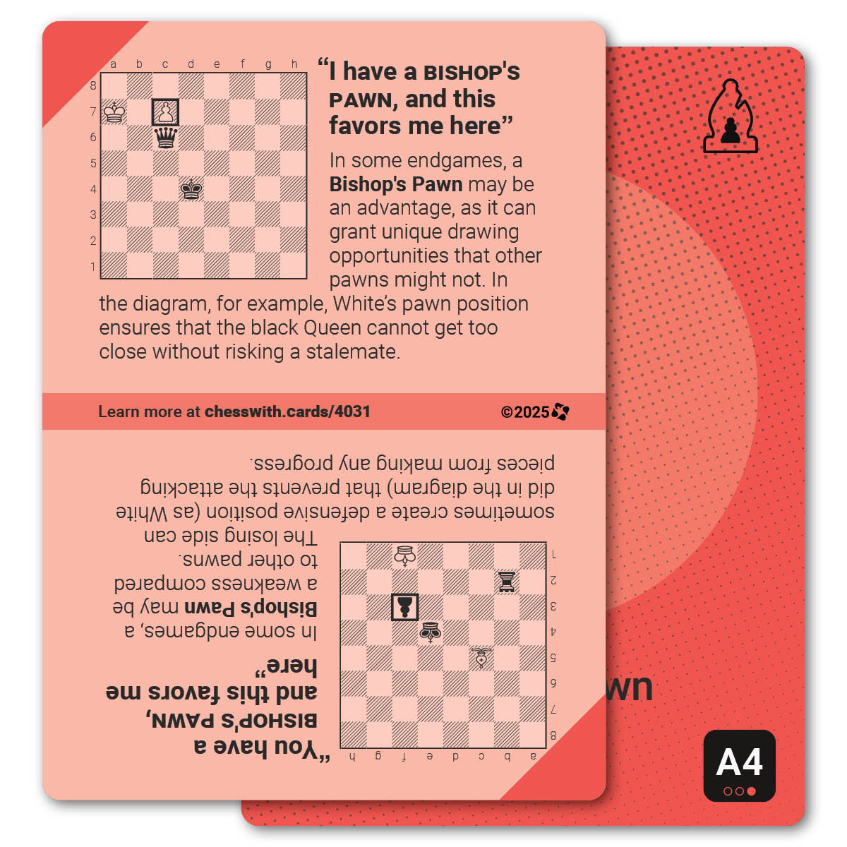 Bishop's Pawn strategy card with definition, diagram and tips - back