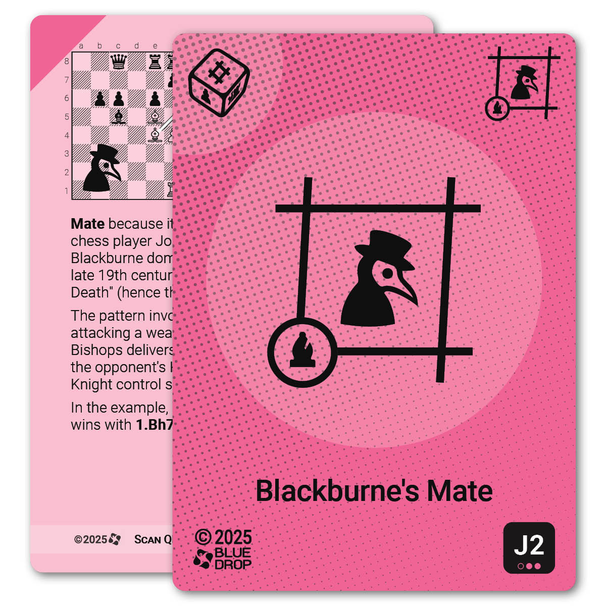 Blackburne's Mate strategy card with definition, diagram and tips - front