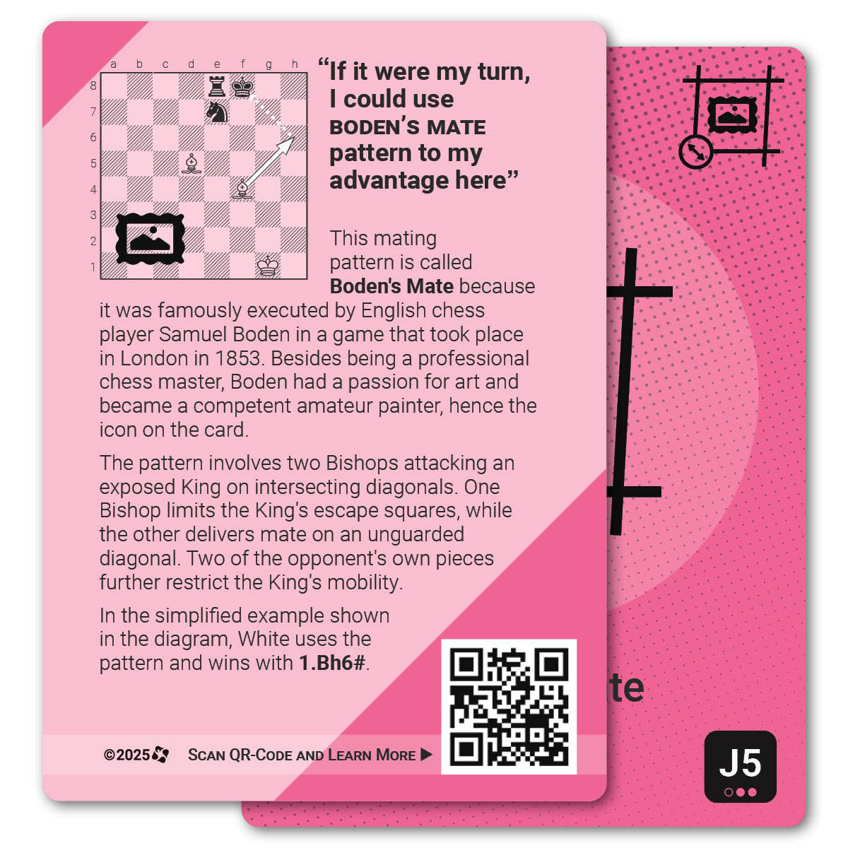 Boden's Mate strategy card with definition, diagram and tips - back