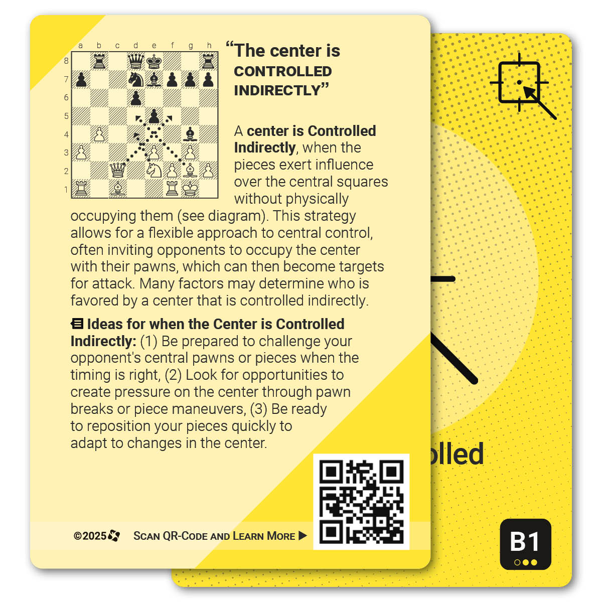 Center Controlled Indirectly strategy card with definition, diagram and tips - back