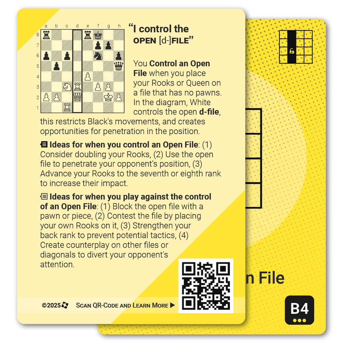 Control of Open File strategy card with definition, diagram and tips - back