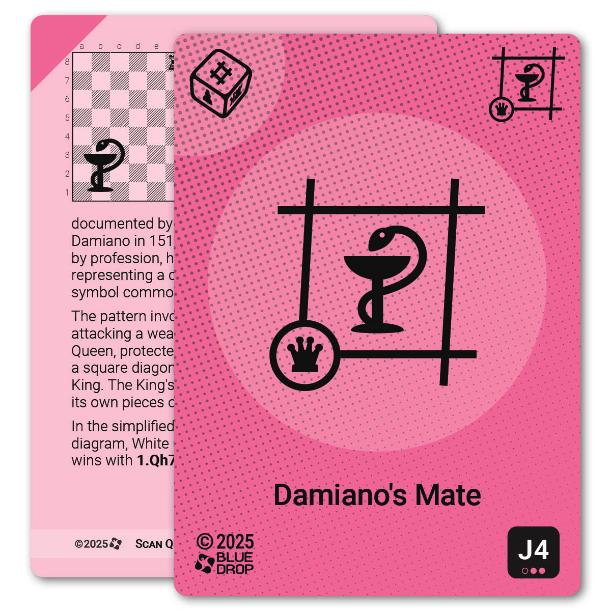 Damiano's Mate strategy card with definition, diagram and tips - front