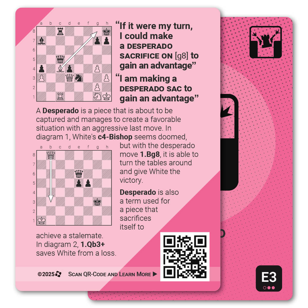 Desperado strategy card with definition, diagram and tips - back
