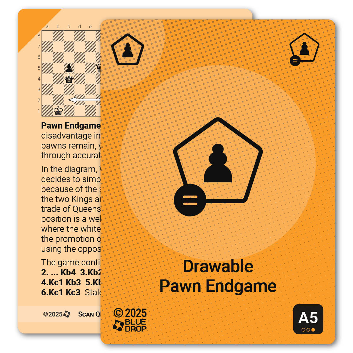 Drawable Pawn Endgame strategy card with definition, diagram and tips - front