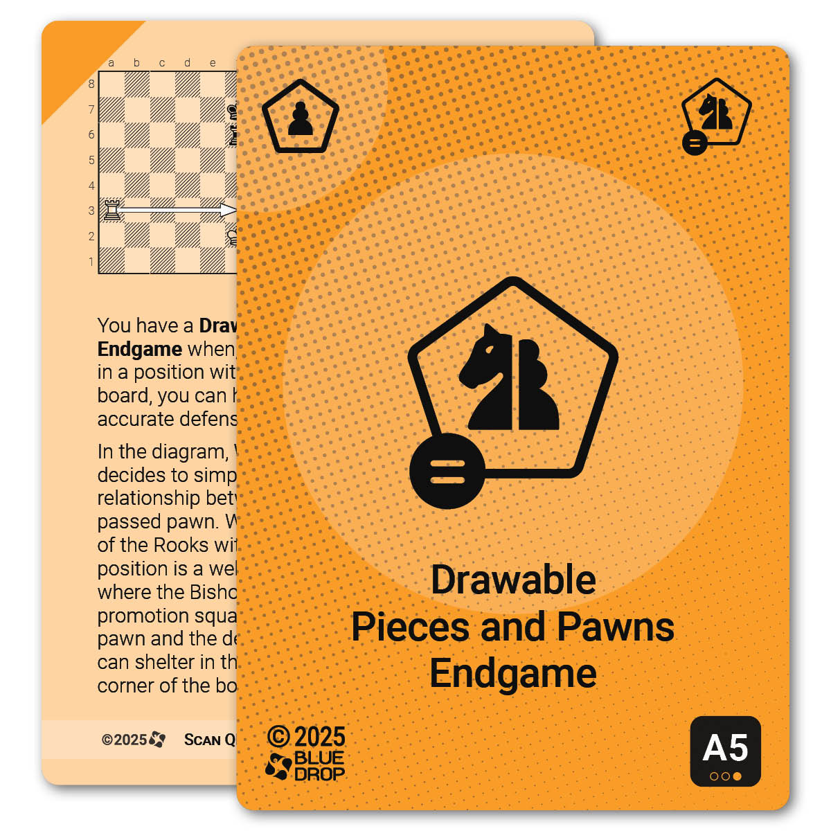 Drawable Pieces and Pawns Endgame strategy card with definition, diagram and tips - front