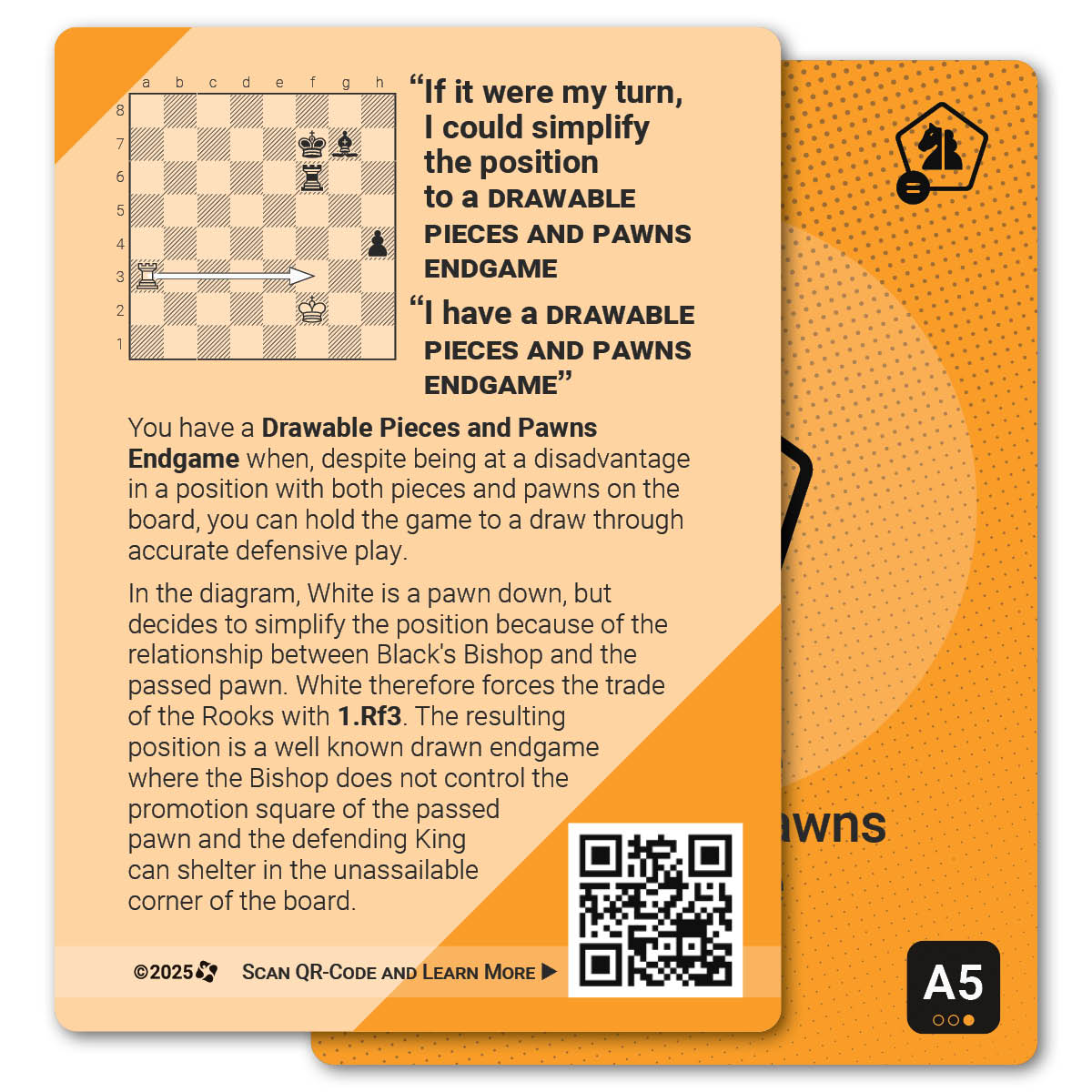 Drawable Pieces and Pawns Endgame strategy card with definition, diagram and tips - back
