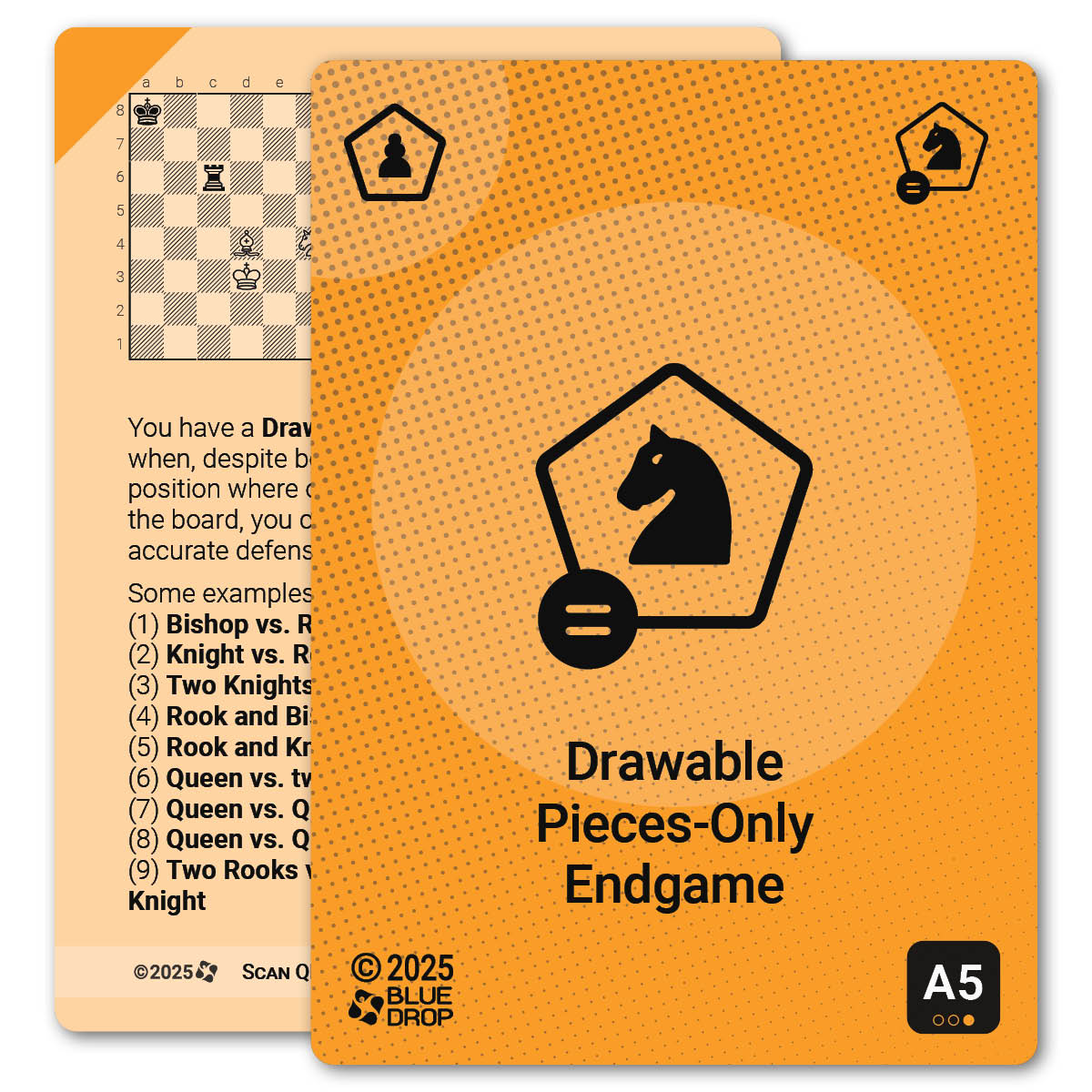 Drawable Pieces-Only Endgame strategy card with definition, diagram and tips - front