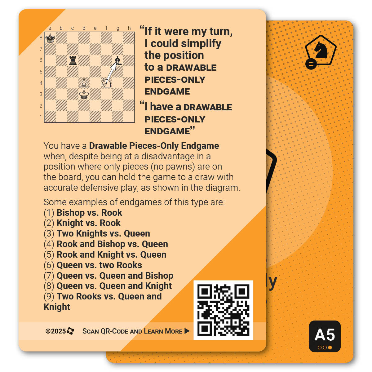 Drawable Pieces-Only Endgame strategy card with definition, diagram and tips - back
