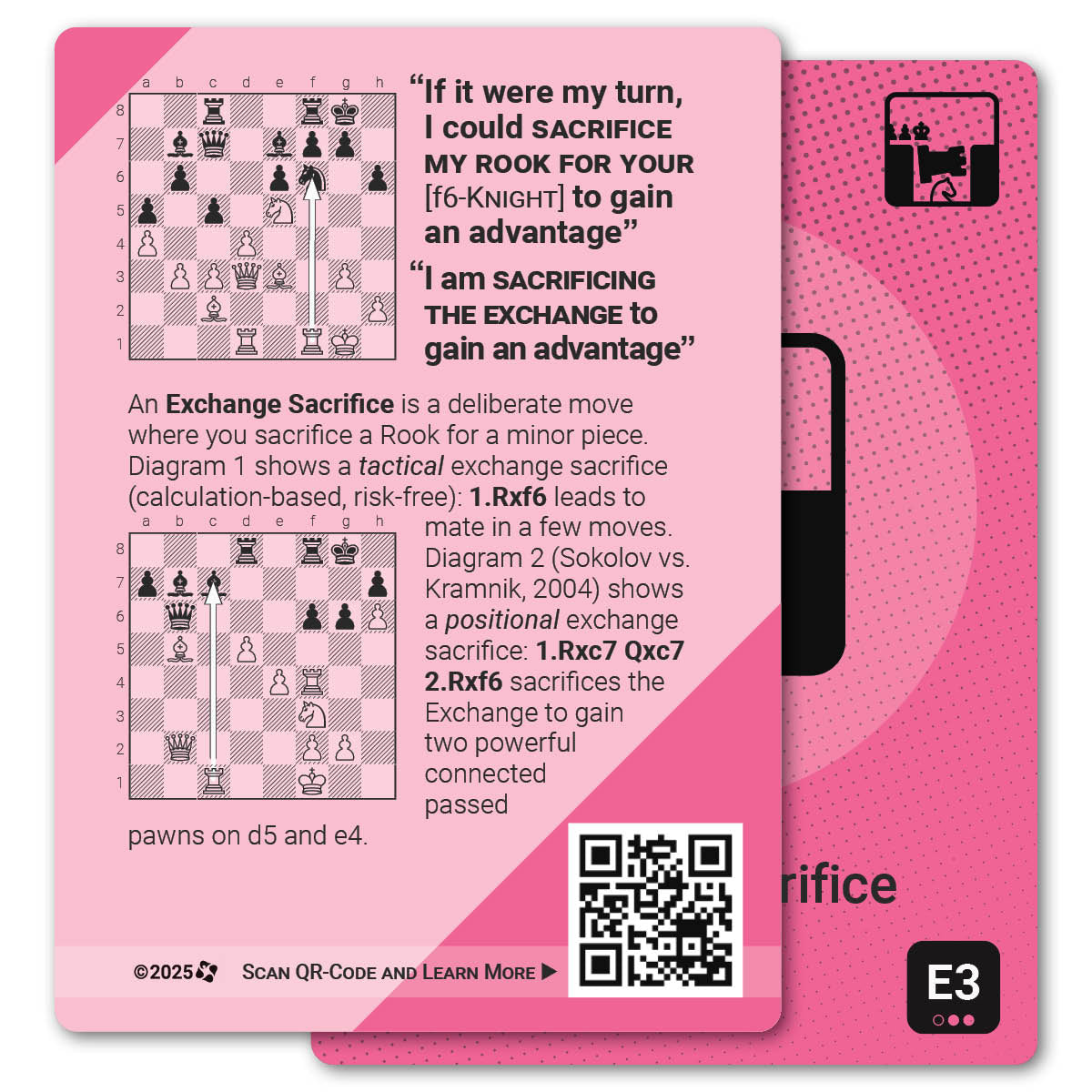 Exchange Sacrifice strategy card with definition, diagram and tips - back