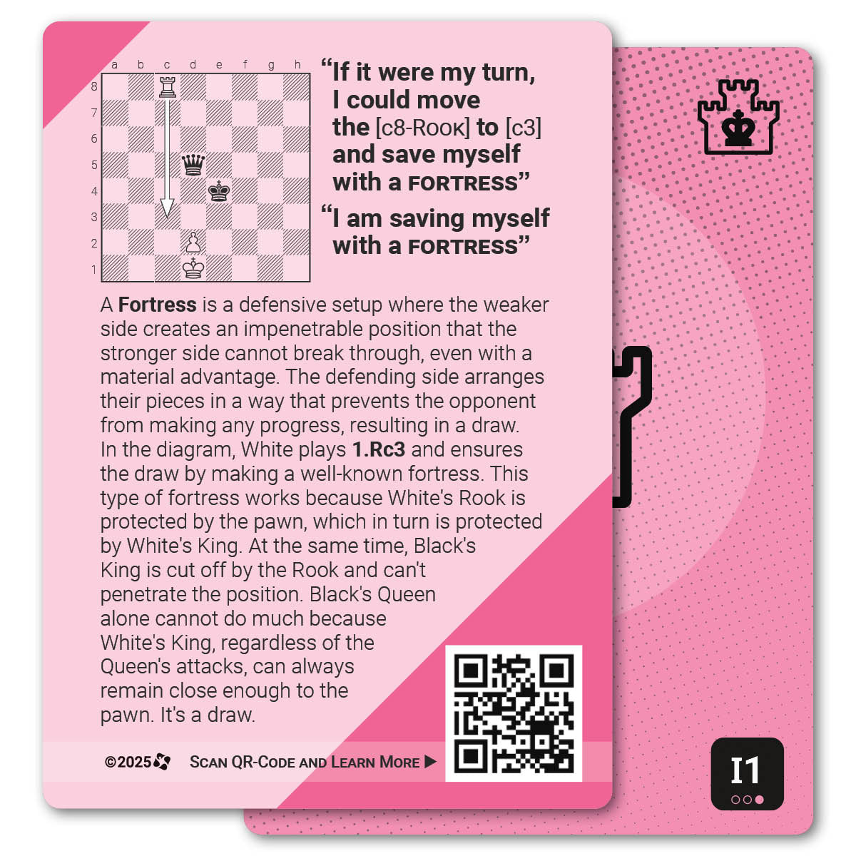 Fortress strategy card with definition, diagram and tips - back