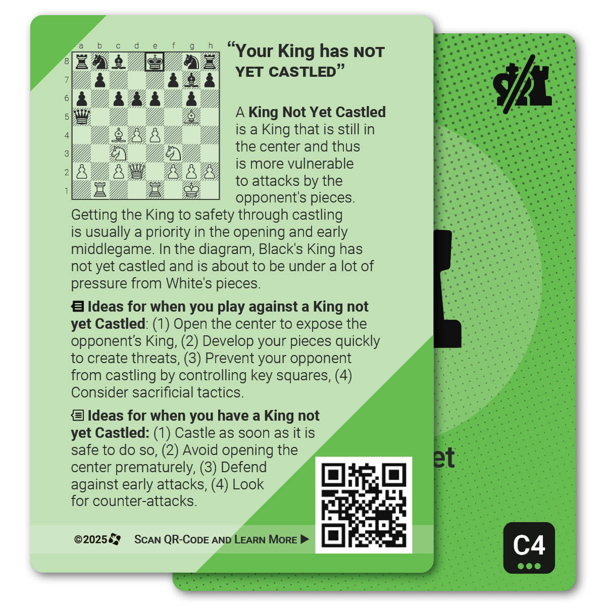 King Not Yet Castled strategy card with definition, diagram and tips - back