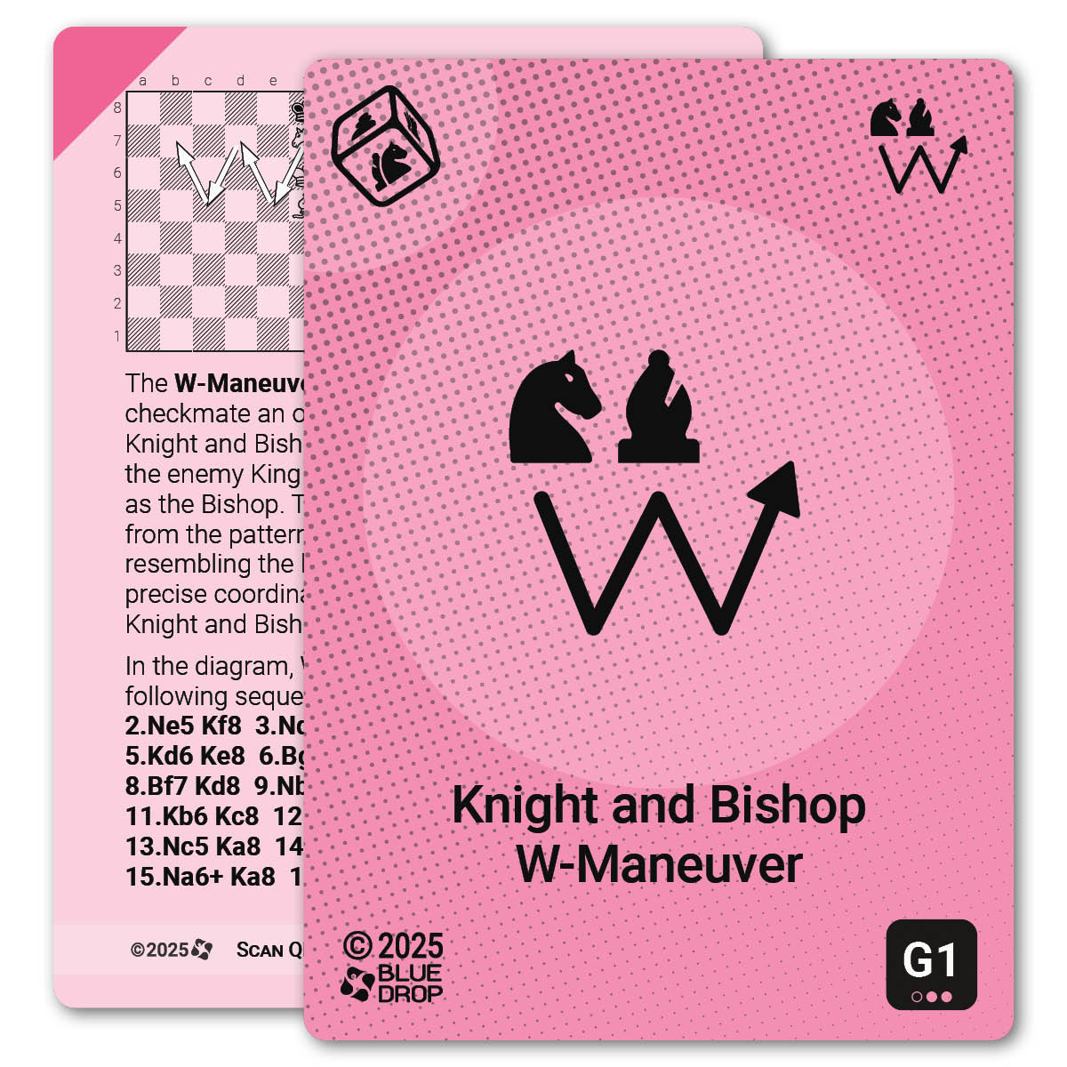 Knight and Bishop W-Maneuver strategy card with definition, diagram and tips - front