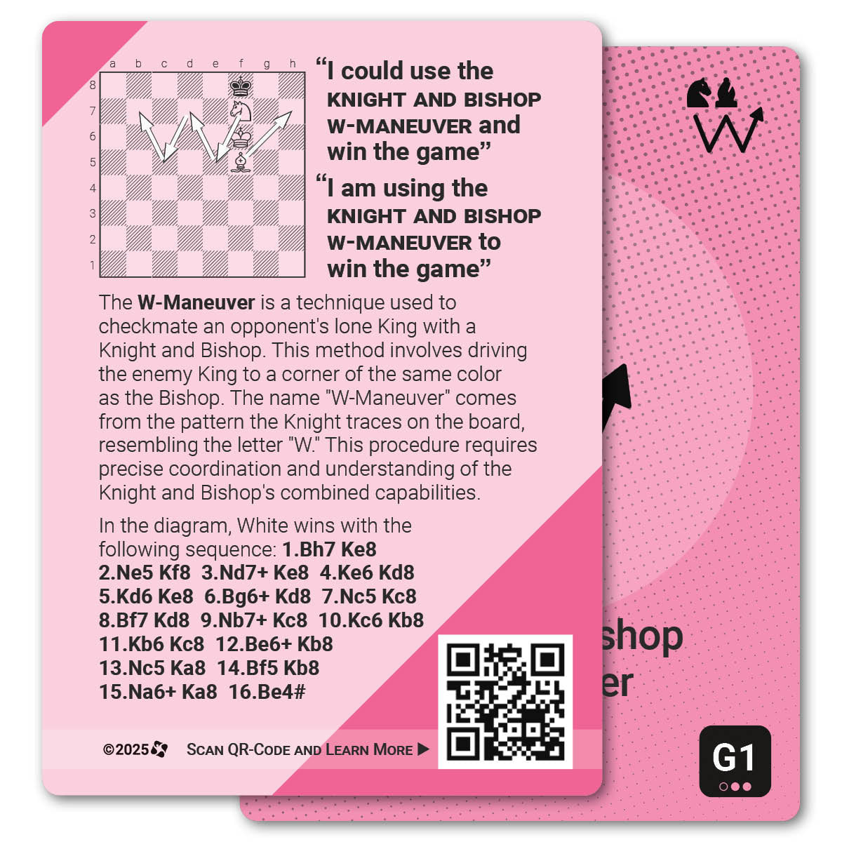 Knight and Bishop W-Maneuver strategy card with definition, diagram and tips - back