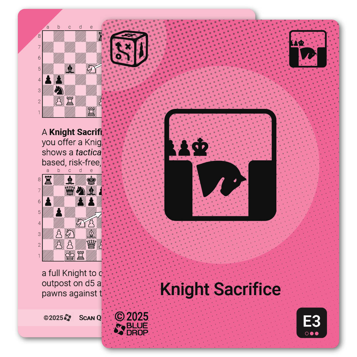 Knight Sacrifice strategy card with definition, diagram and tips - front