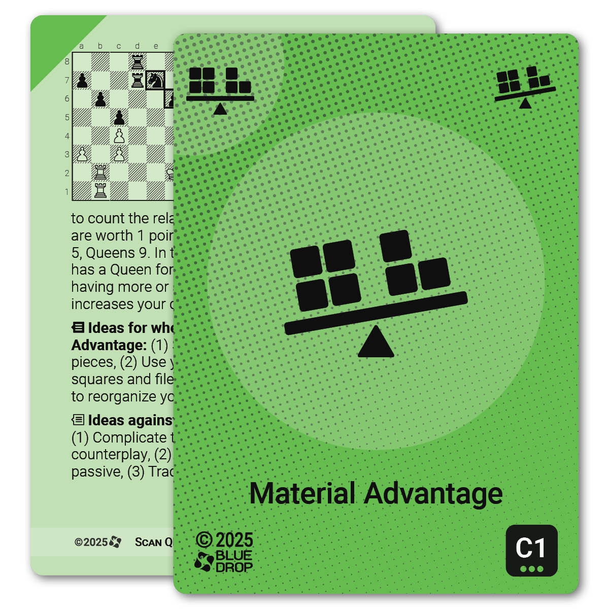 Material Advantage strategy card with definition, diagram and tips - front