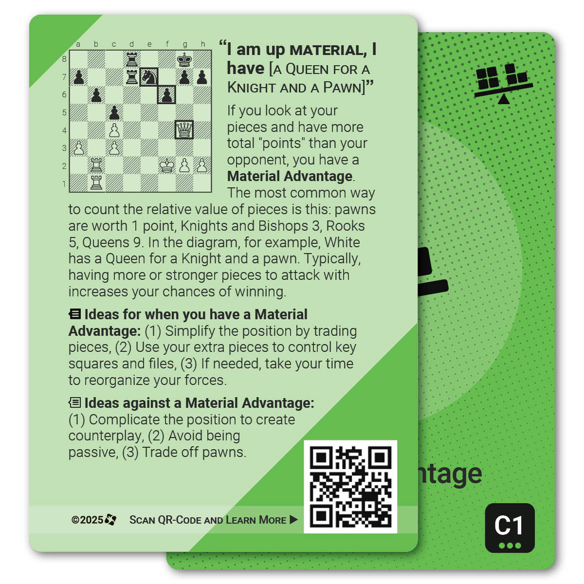 Material Advantage strategy card with definition, diagram and tips - back