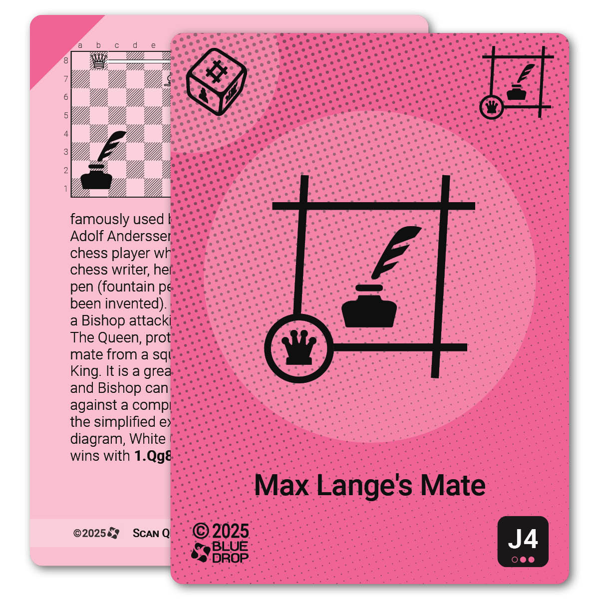 Max Lange's Mate strategy card with definition, diagram and tips - front