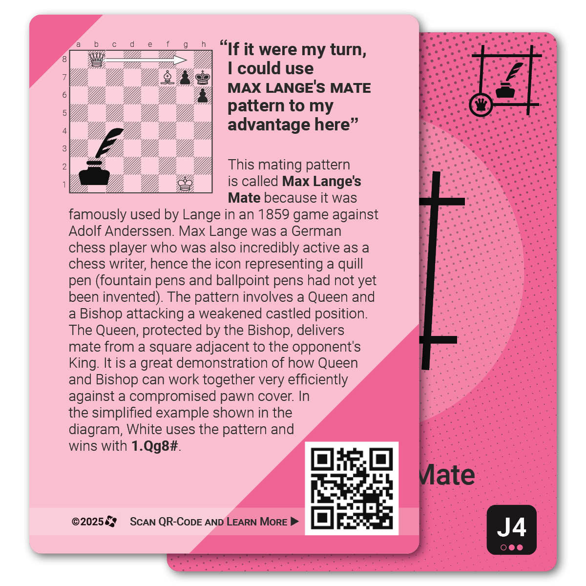 Max Lange's Mate strategy card with definition, diagram and tips - back