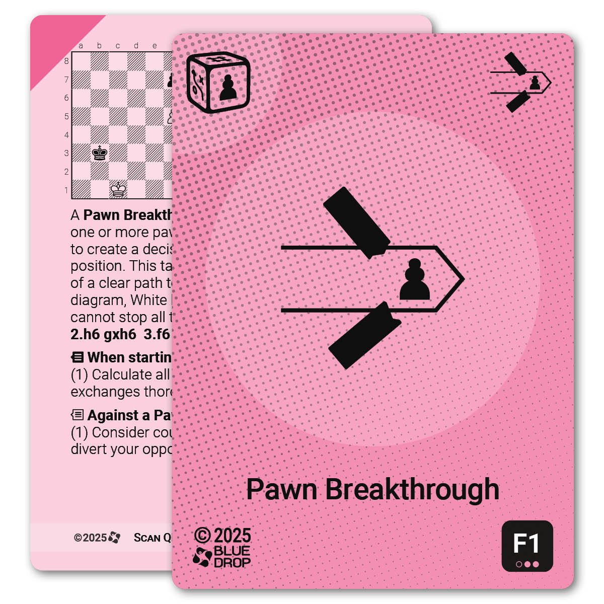 Pawn Breakthrough strategy card with definition, diagram and tips - front