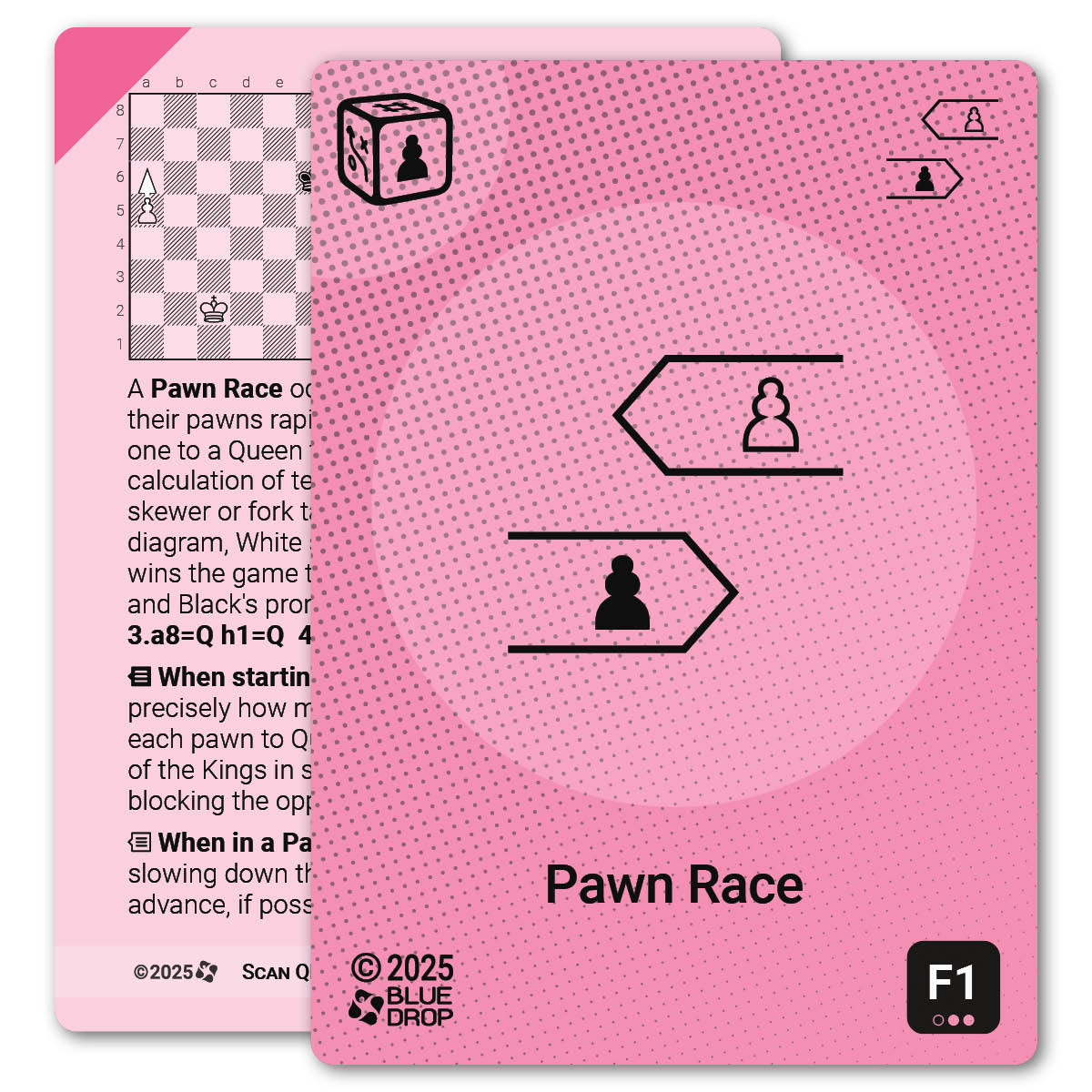 Pawn Race strategy card with definition, diagram and tips - front