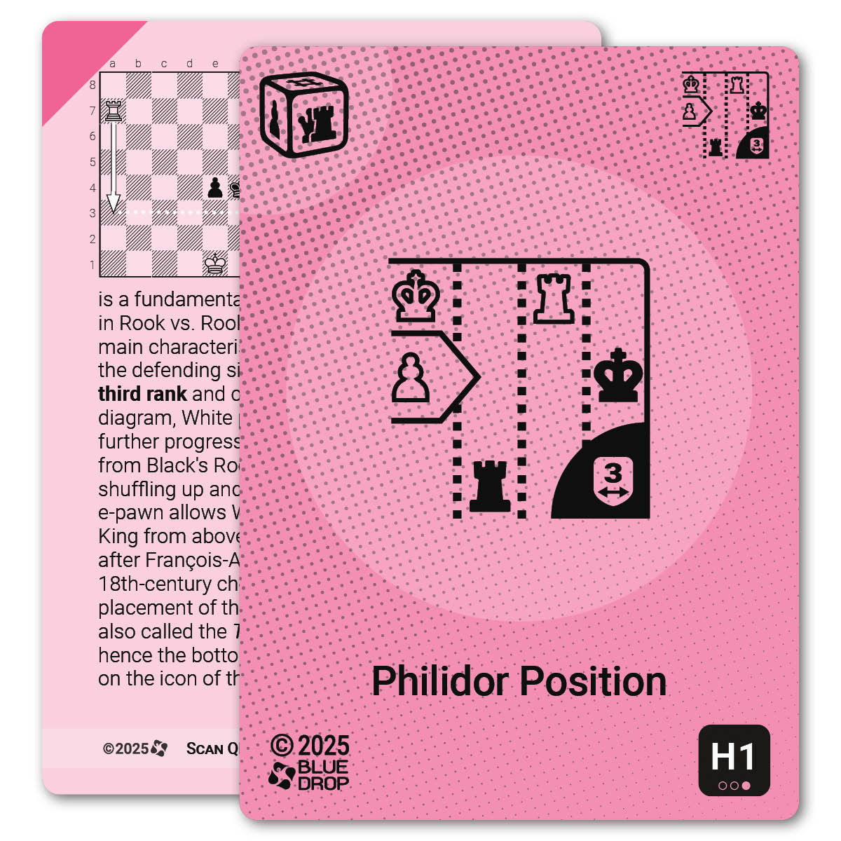 Philidor Position strategy card with definition, diagram and tips - front