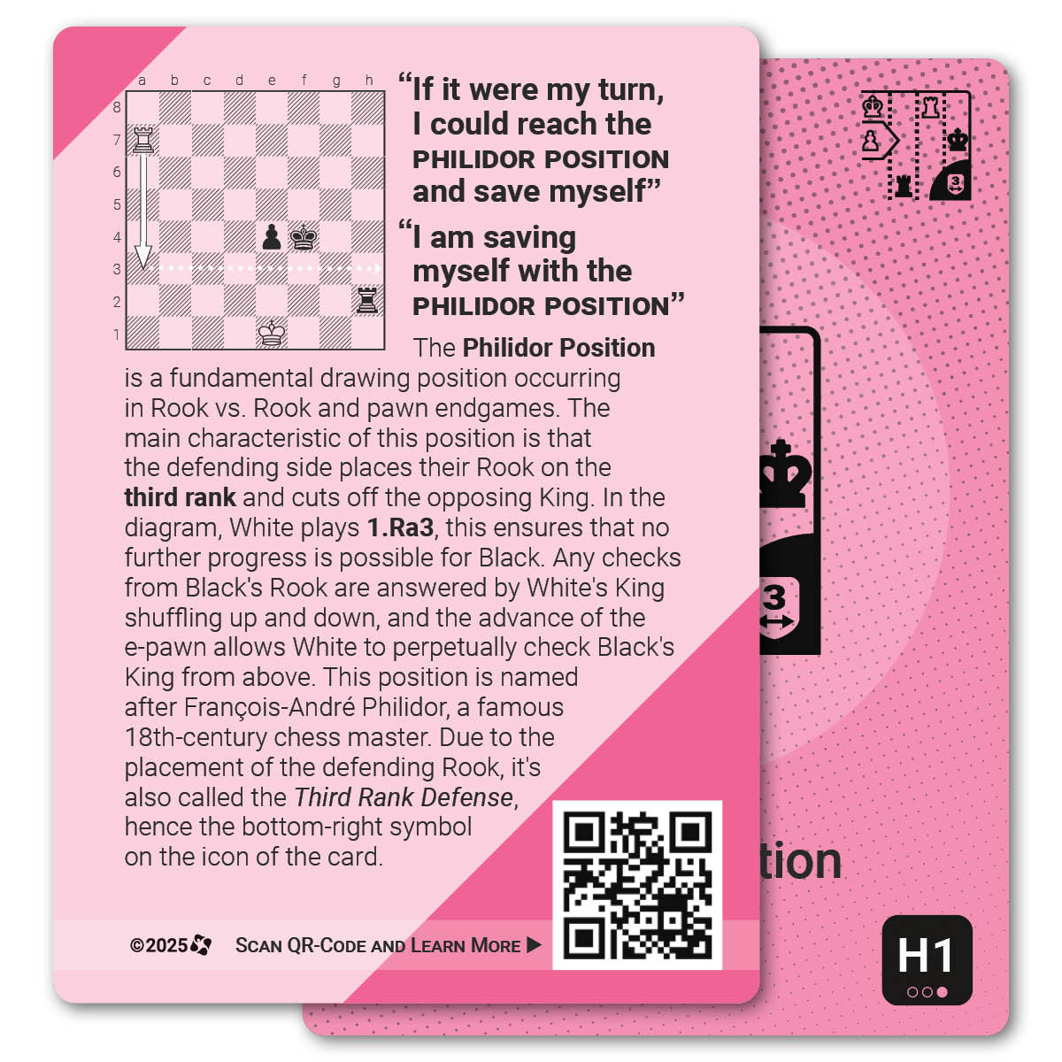 Philidor Position strategy card with definition, diagram and tips - back
