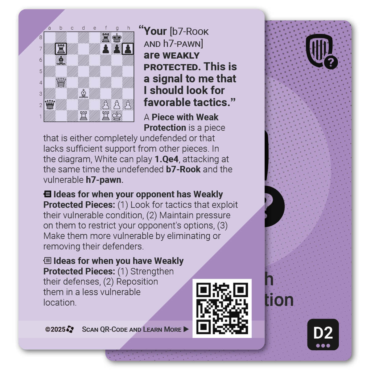Pieces with Weak Protection strategy card with definition, diagram and tips - back