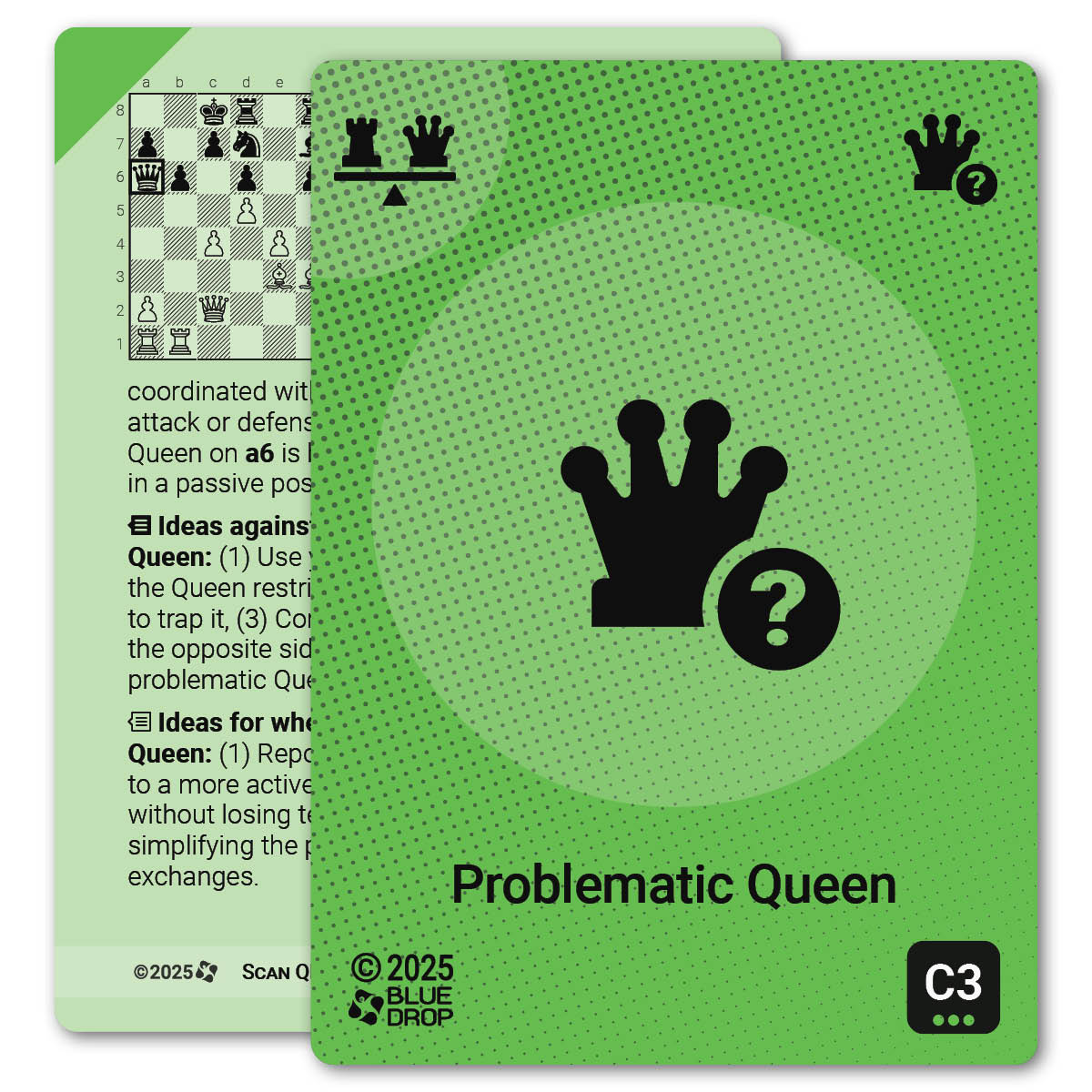 Problematic Queen strategy card with definition, diagram and tips - front