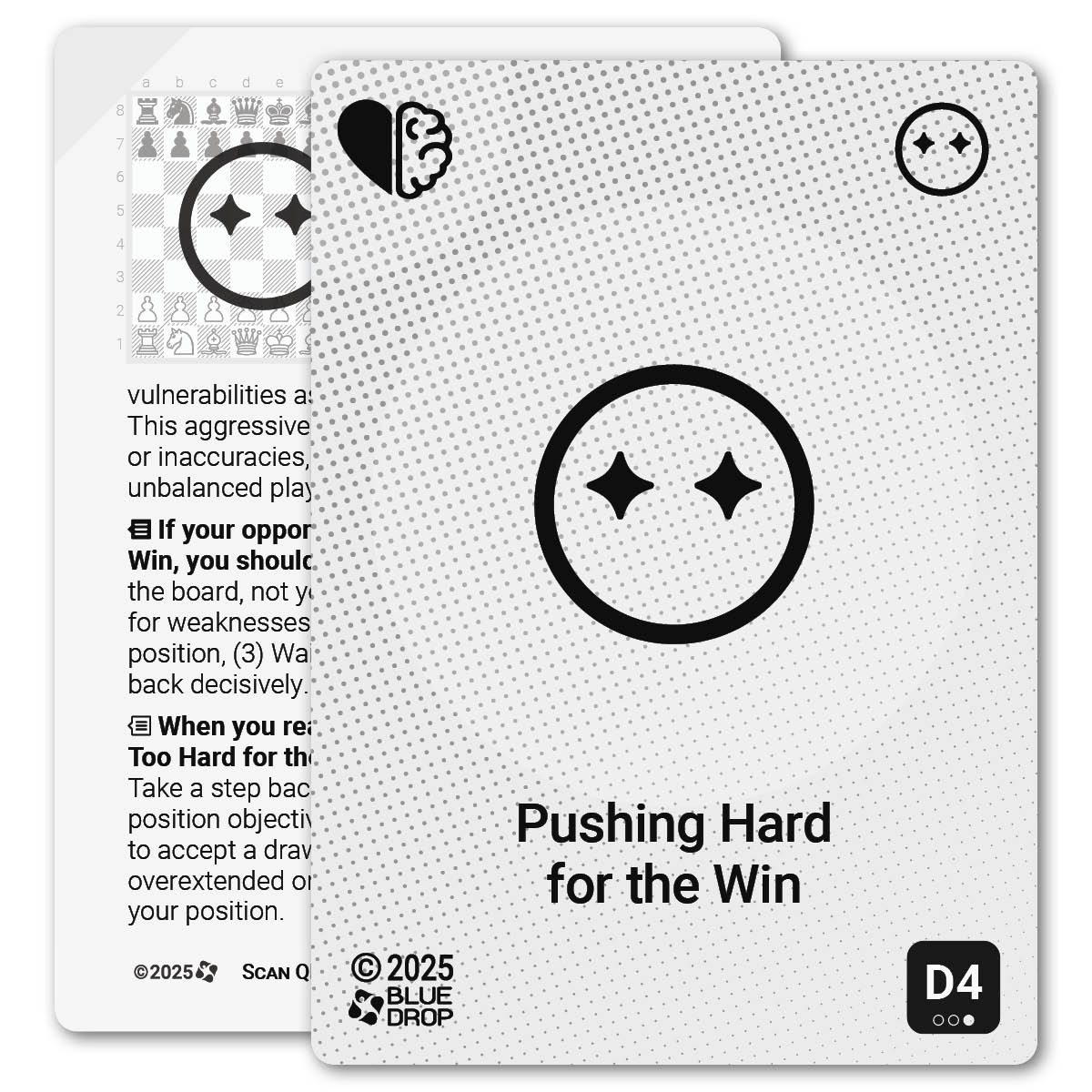 Pushing Hard for the Win strategy card with definition, diagram and tips - front