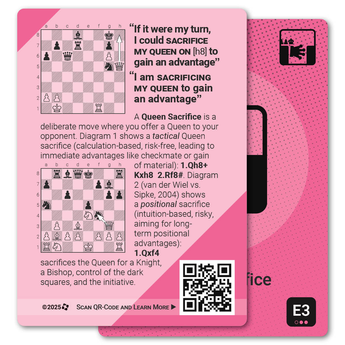 Queen Sacrifice strategy card with definition, diagram and tips - back