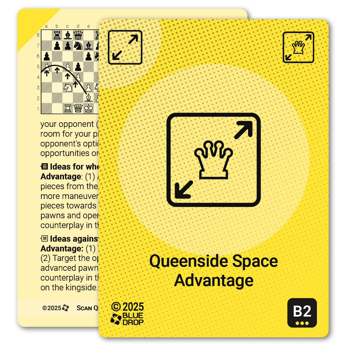 Queenside Space Advantage strategy card with definition, diagram and tips - front