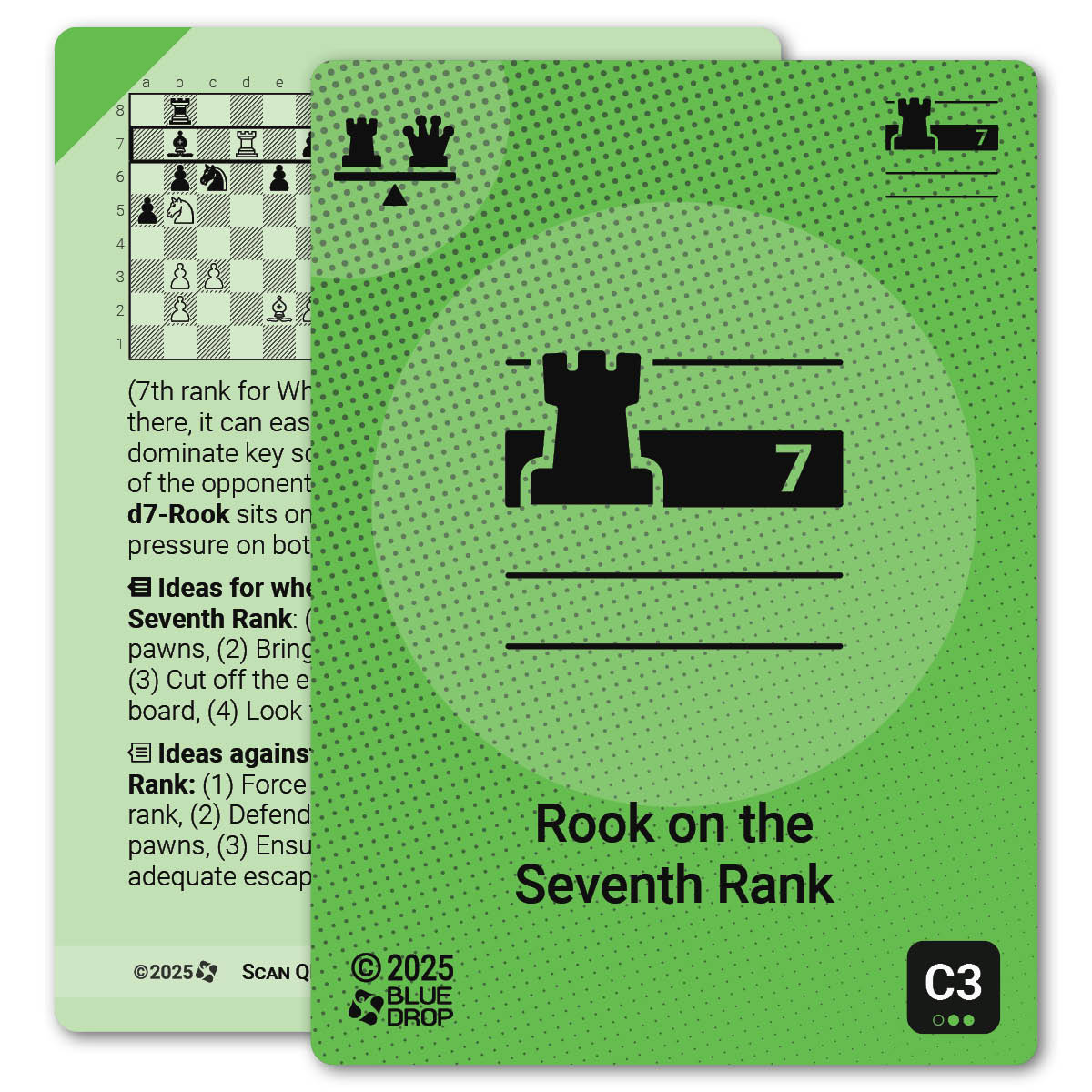 Rook on the Seventh Rank strategy card with definition, diagram and tips - front