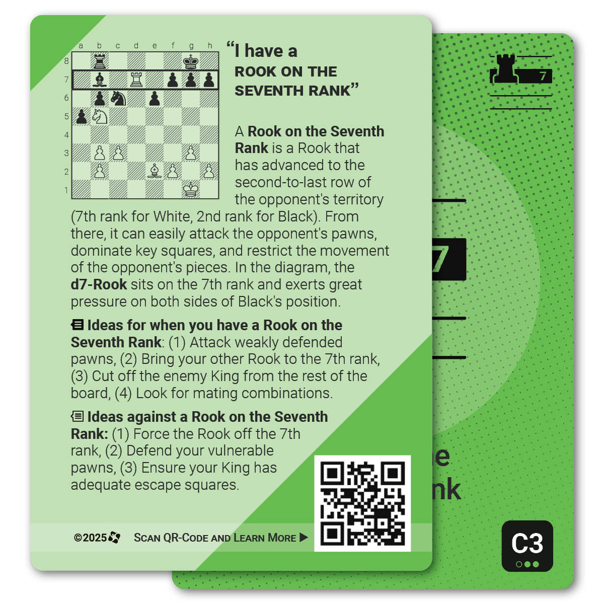 Rook on the Seventh Rank strategy card with definition, diagram and tips - back