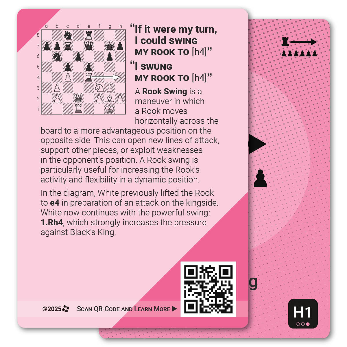 Rook Swing strategy card with definition, diagram and tips - back