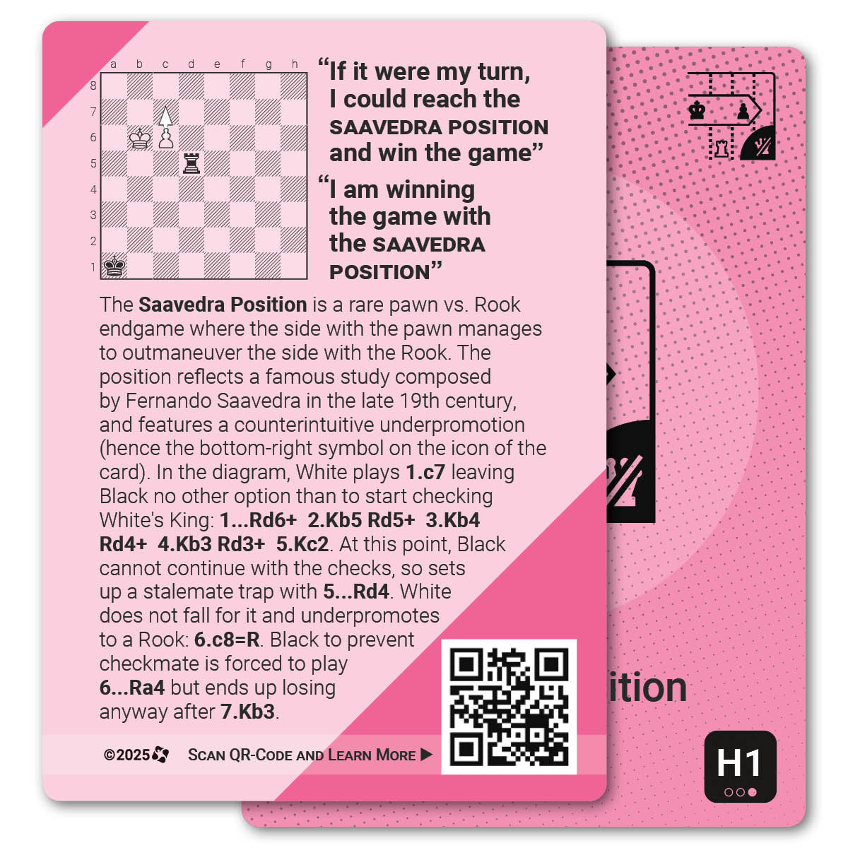 Saavedra Position strategy card with definition, diagram and tips - back
