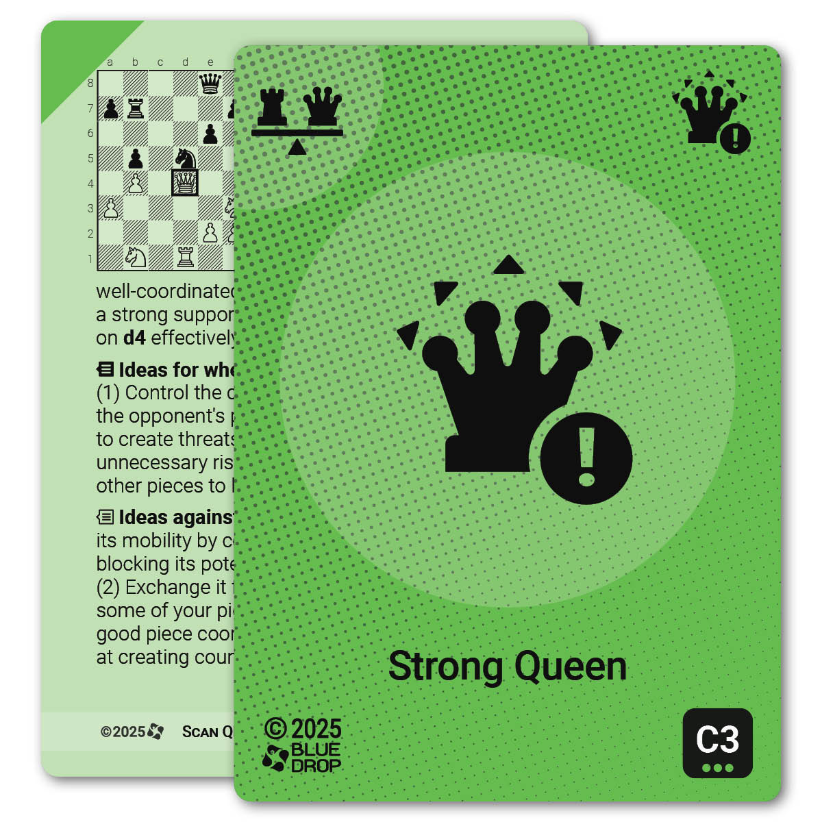 Strong Queen strategy card with definition, diagram and tips - front
