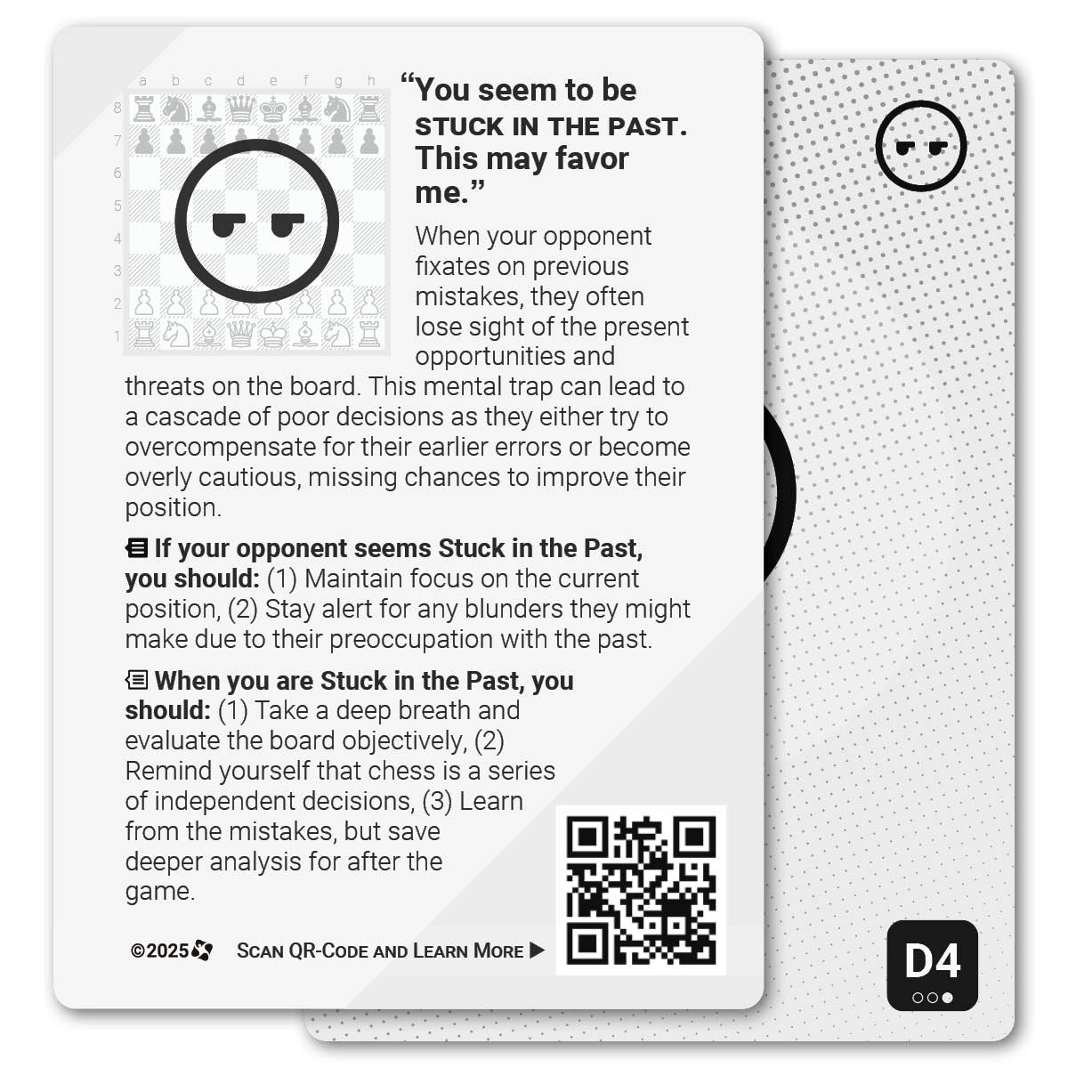 Stuck in the Past strategy card with definition, diagram and tips - back