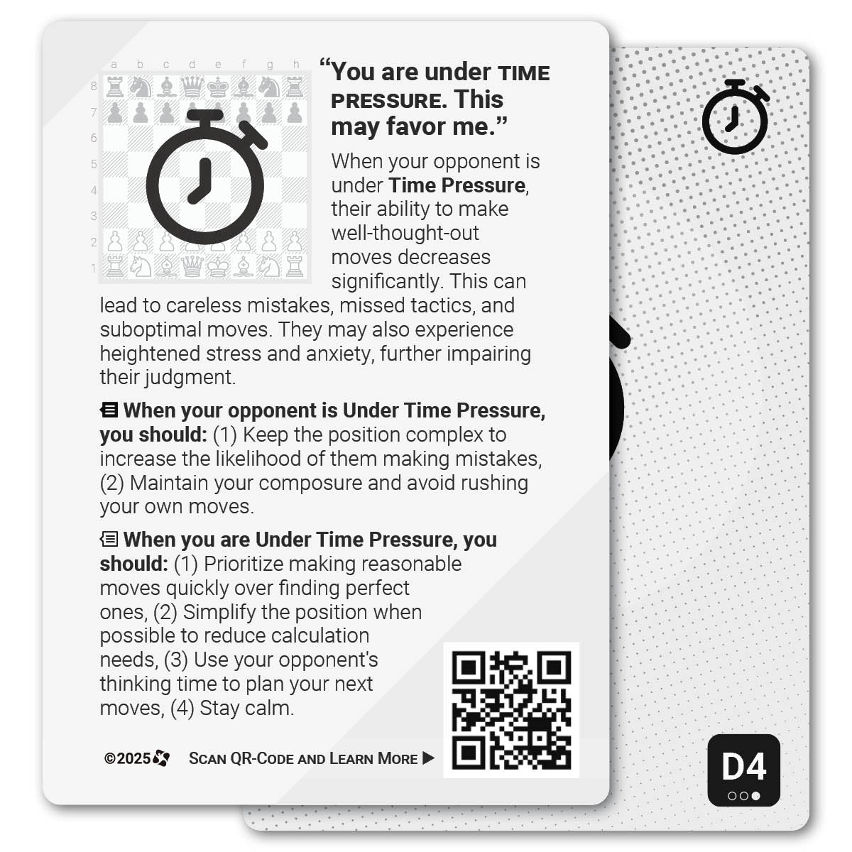 Time Pressure strategy card with definition, diagram and tips - back