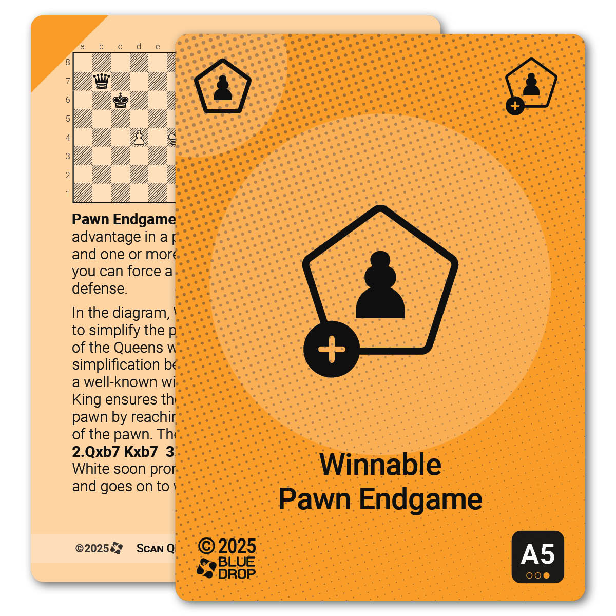 Winnable Pawn Endgame strategy card with definition, diagram and tips - front