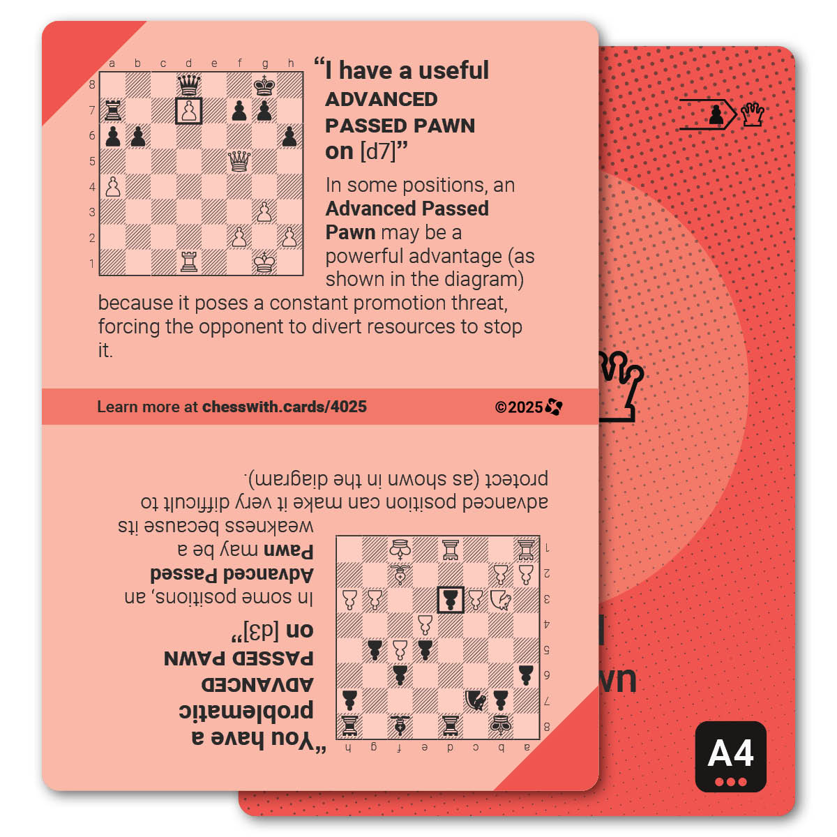 Advanced Passed Pawn strategy card with definition, diagram and tips - back