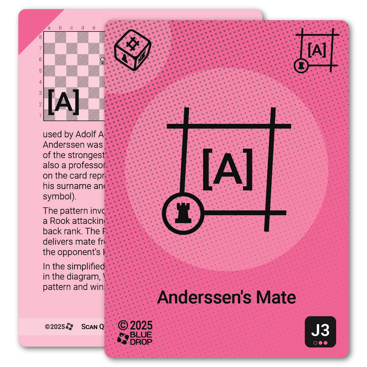 Anderssen's Mate strategy card with definition, diagram and tips - front