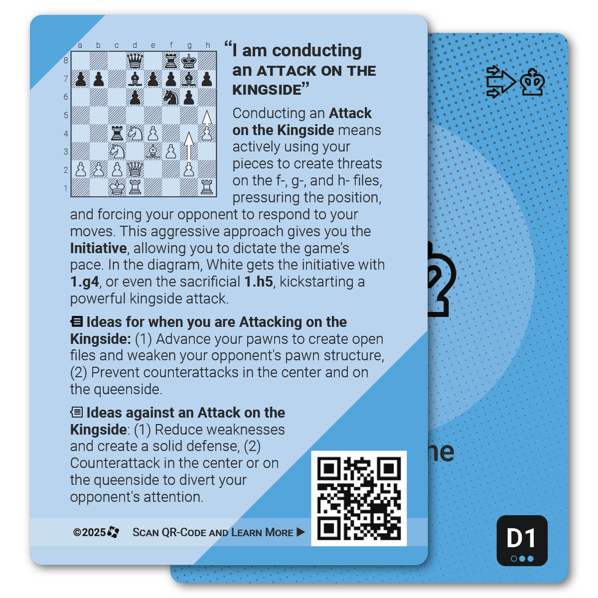 Attack on the Kingside strategy card with definition, diagram and tips - back