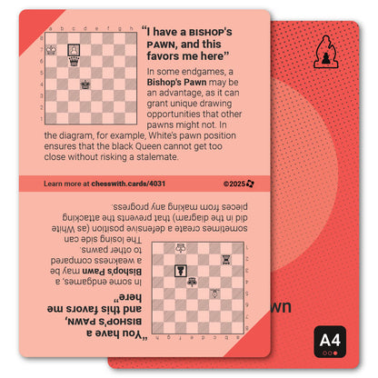Bishop's Pawn strategy card with definition, diagram and tips - back