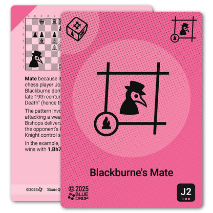 Blackburne's Mate strategy card with definition, diagram and tips - front