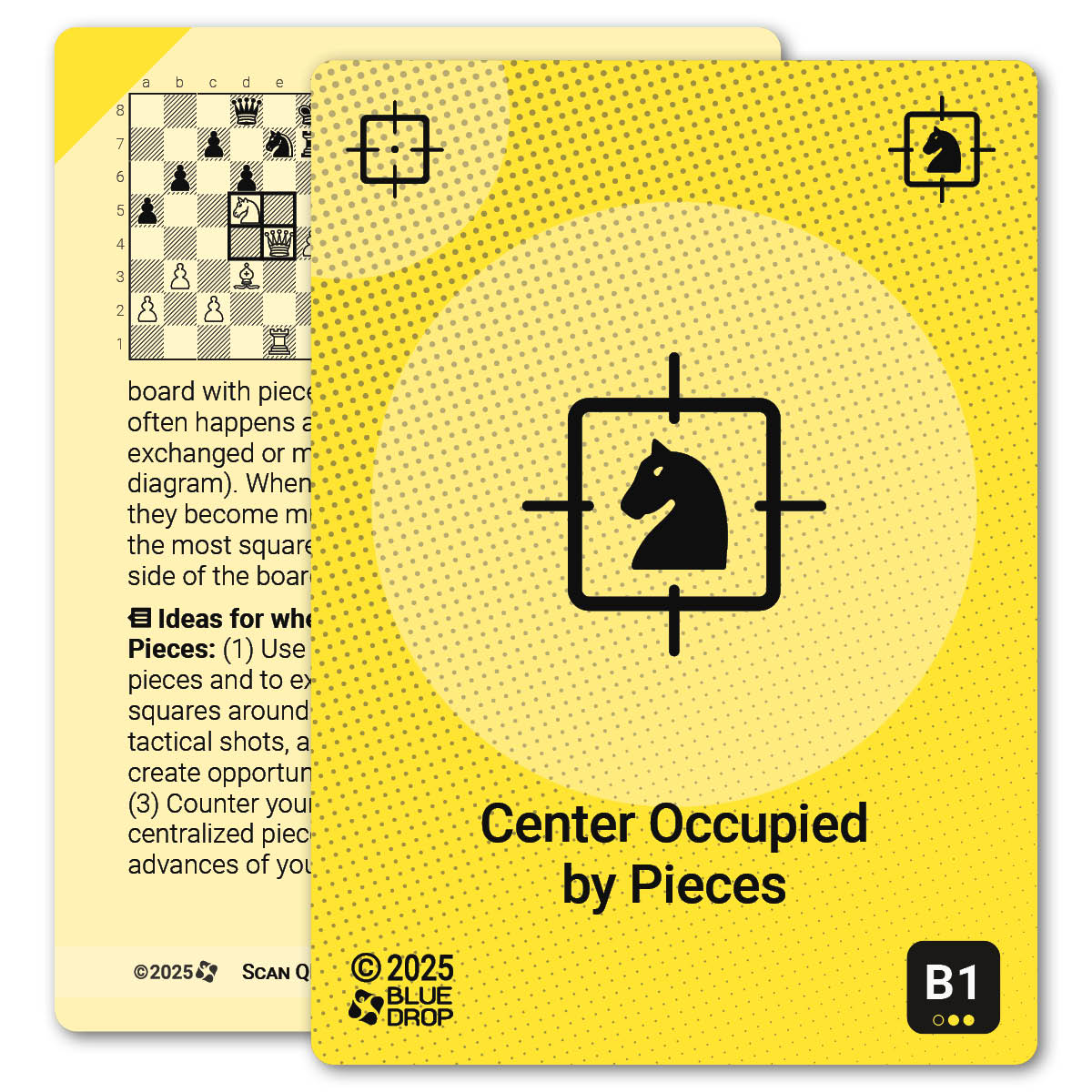Center Occupied by Pieces strategy card with definition, diagram and tips - front