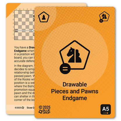 Drawable Pieces and Pawns Endgame strategy card with definition, diagram and tips - front